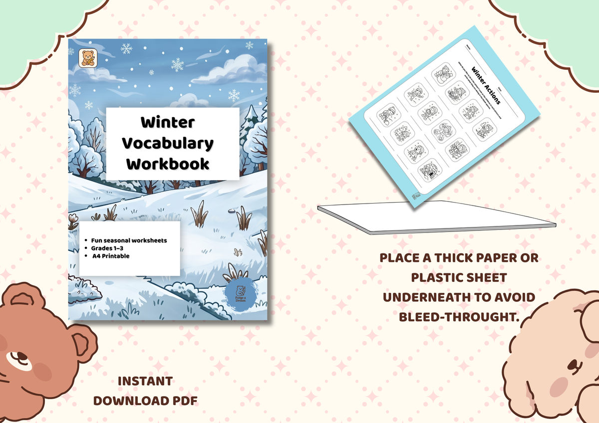 Winter Vocabulary Workbook for Kids (Grades 1–3) | A4 Printable PDF
