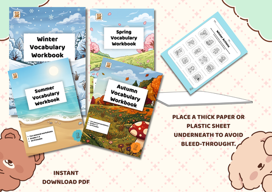 Seasons Vocabulary Workbook Bundle for Kids | Spring, Summer, Autumn & Winter (A4 Printable PDF)