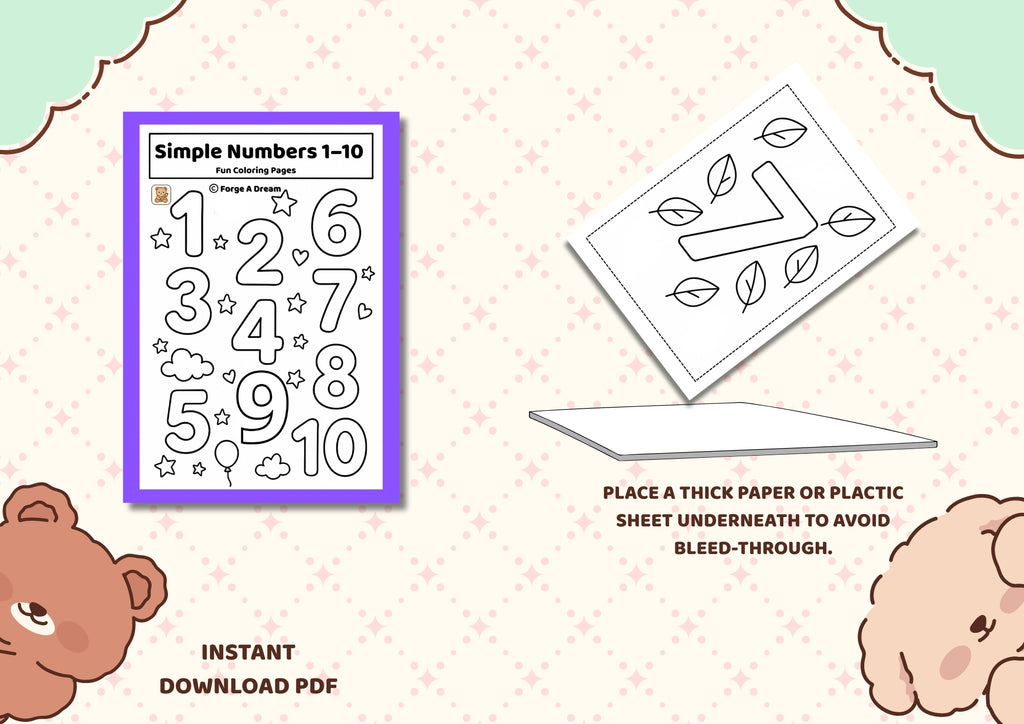 Simple Numbers 1–10 – Fun Coloring Pages |Printable PDF – Forge A Dream
