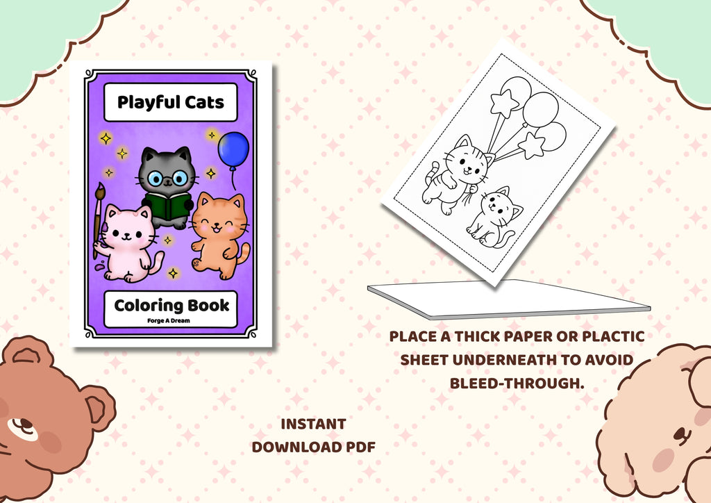 Playful Cats – Kids Coloring Book | Printable PDF (10 Pages)