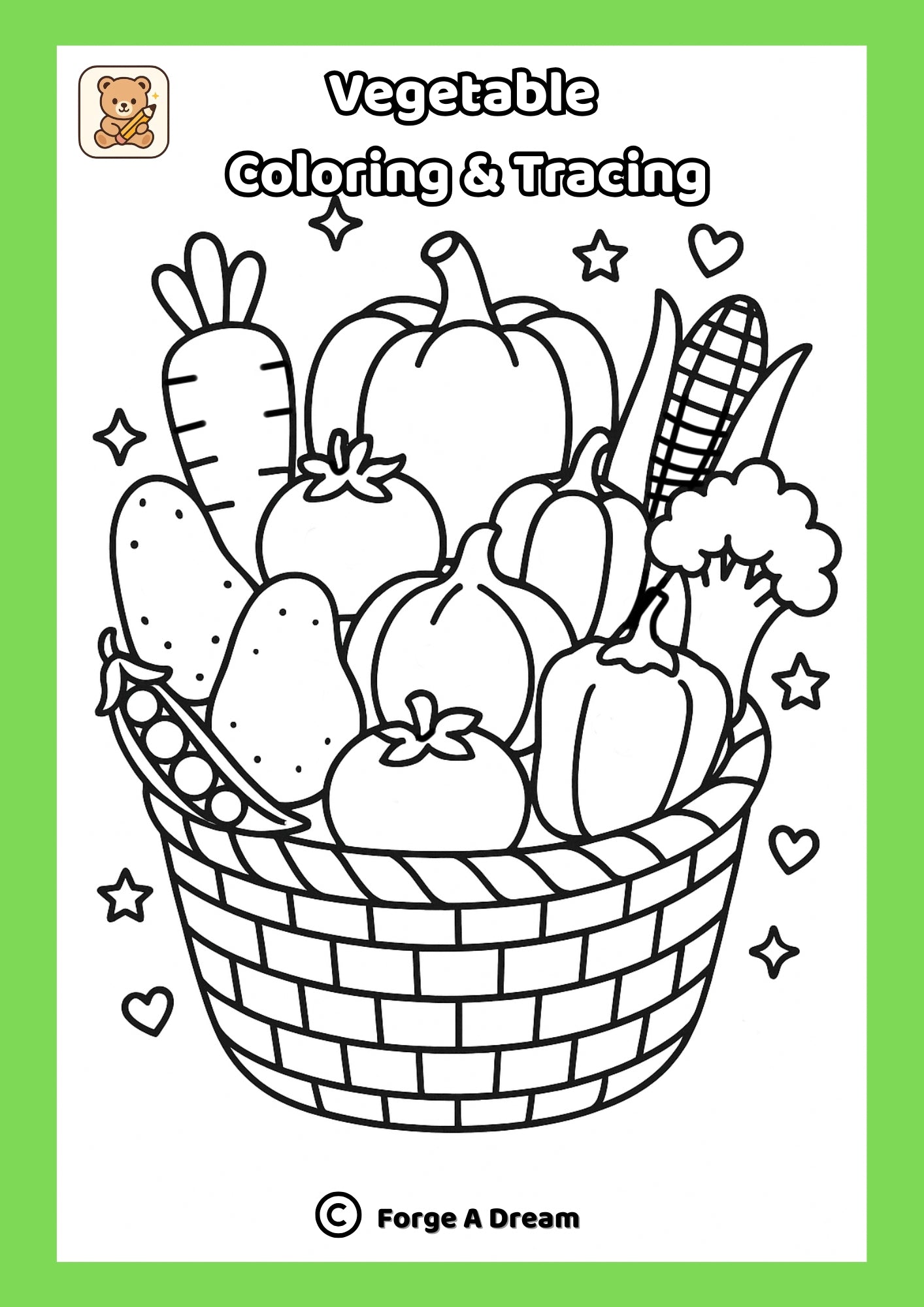 Vegetable Coloring & Tracing Pages |Printable PDF