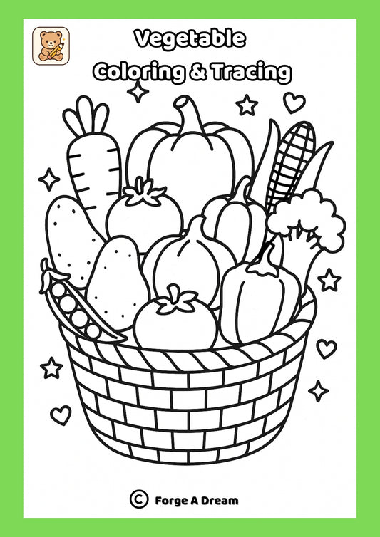 Vegetable Coloring & Tracing Pages |Printable PDF