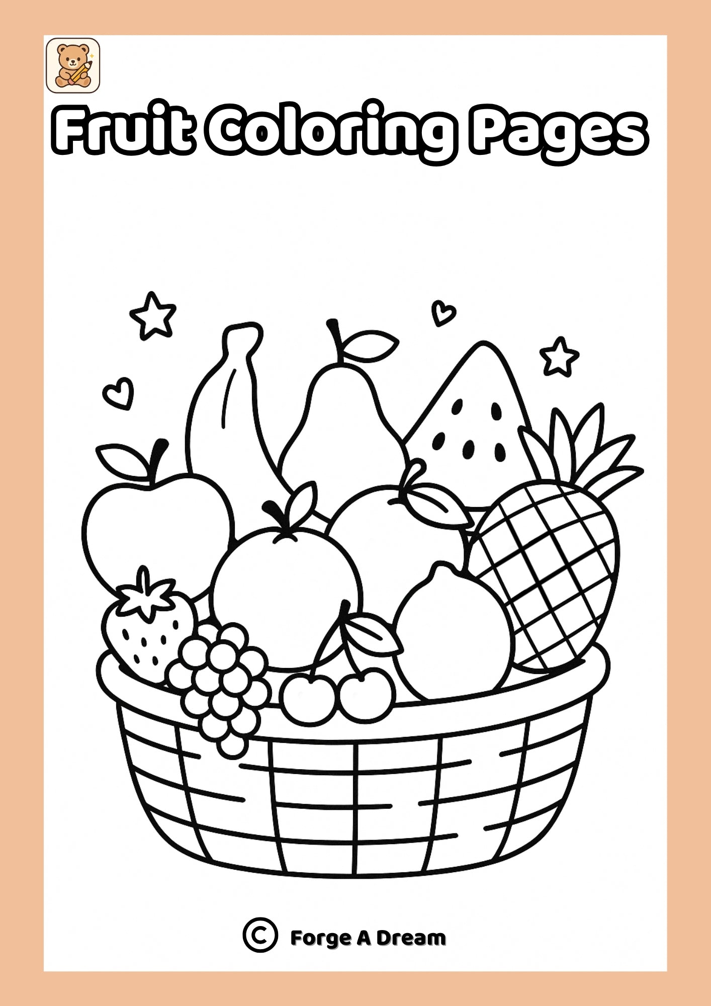 Fruit & Vegetable Coloring Pages Bundle – 20 Simple Pictures for Kids |Printable PDF