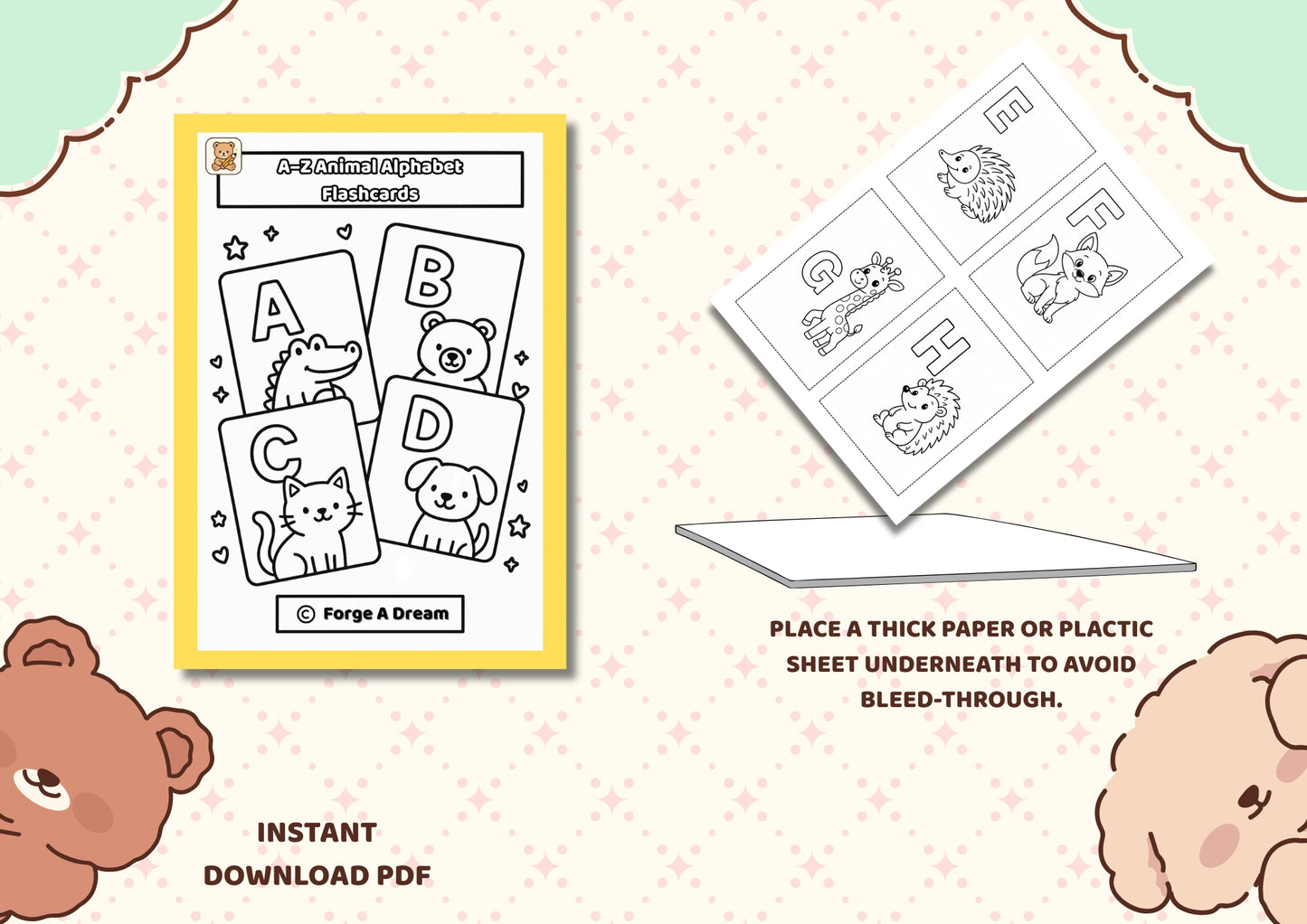 Animal Alphabet A–Z Flashcards |Printable PDF