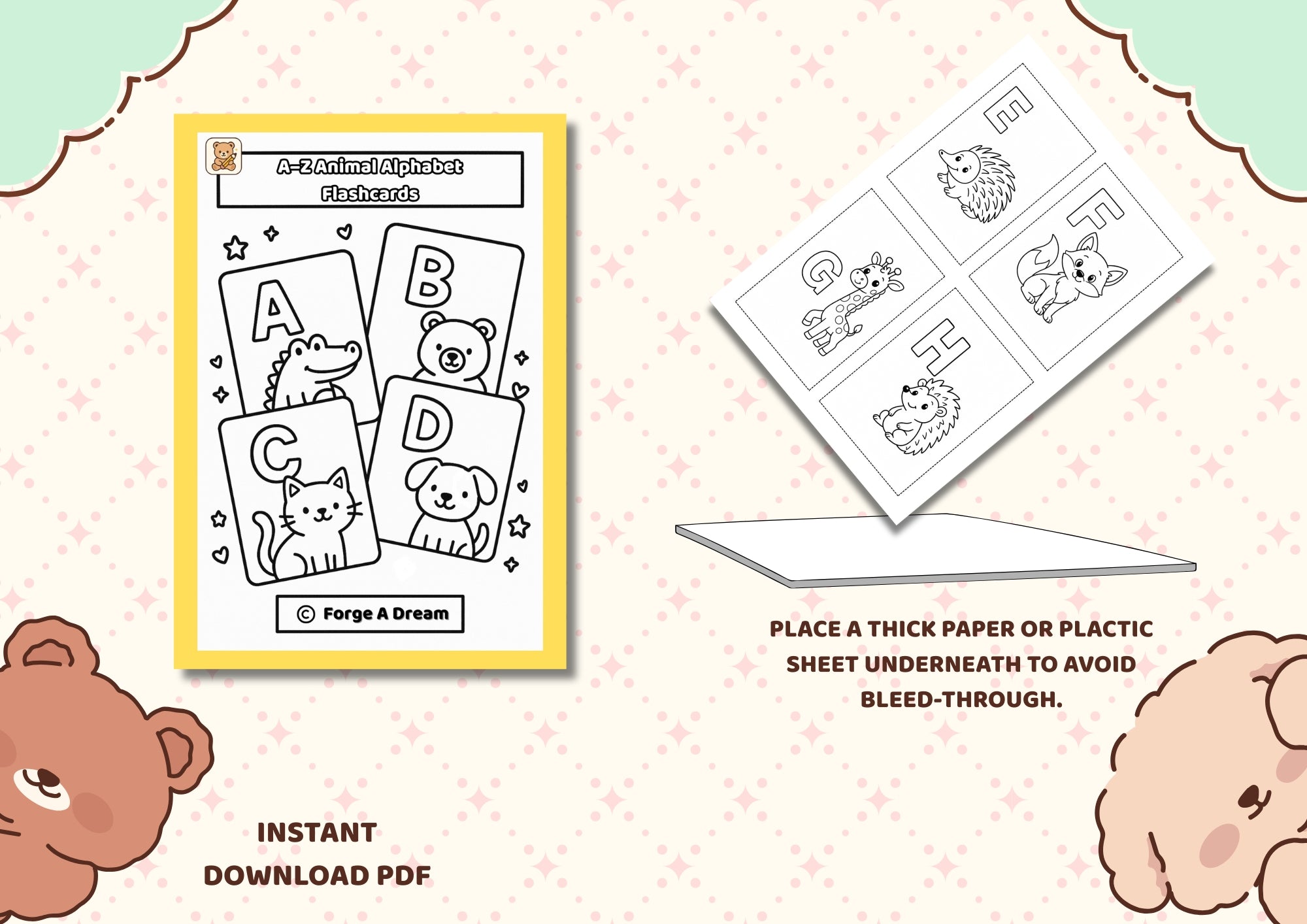 Animal Alphabet A–Z Flashcards |Printable PDF