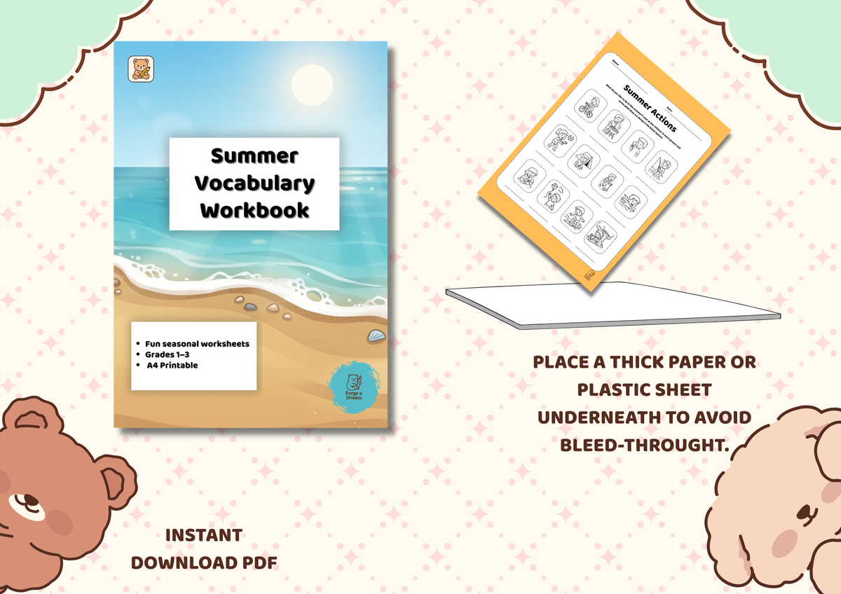 Summer Vocabulary Workbook for Kids (Grades 1–3) | A4 Printable PDF