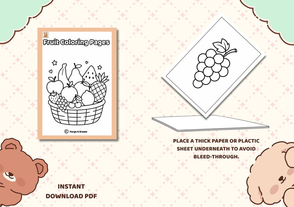 Fruit Coloring Pages – 10 Simple Pictures for Kids |Printable PDF