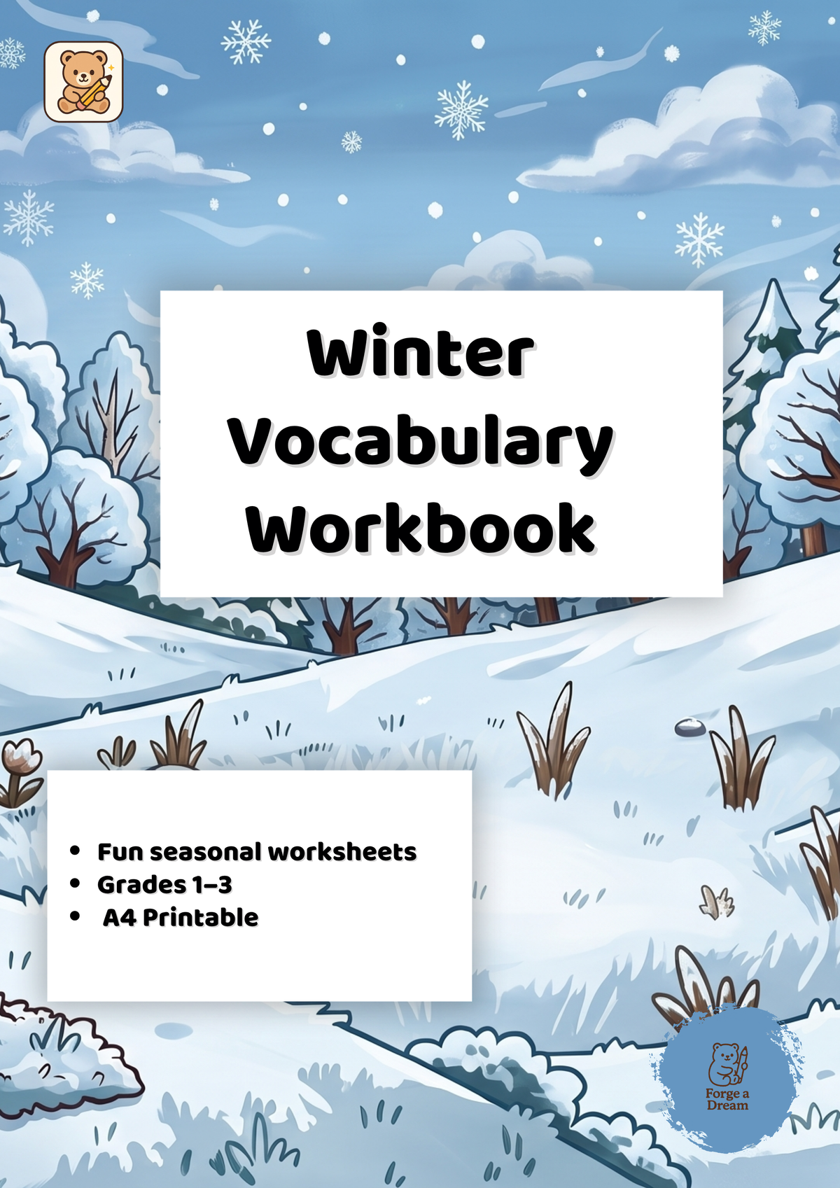 Winter Vocabulary Workbook for Kids (Grades 1–3) | A4 Printable PDF