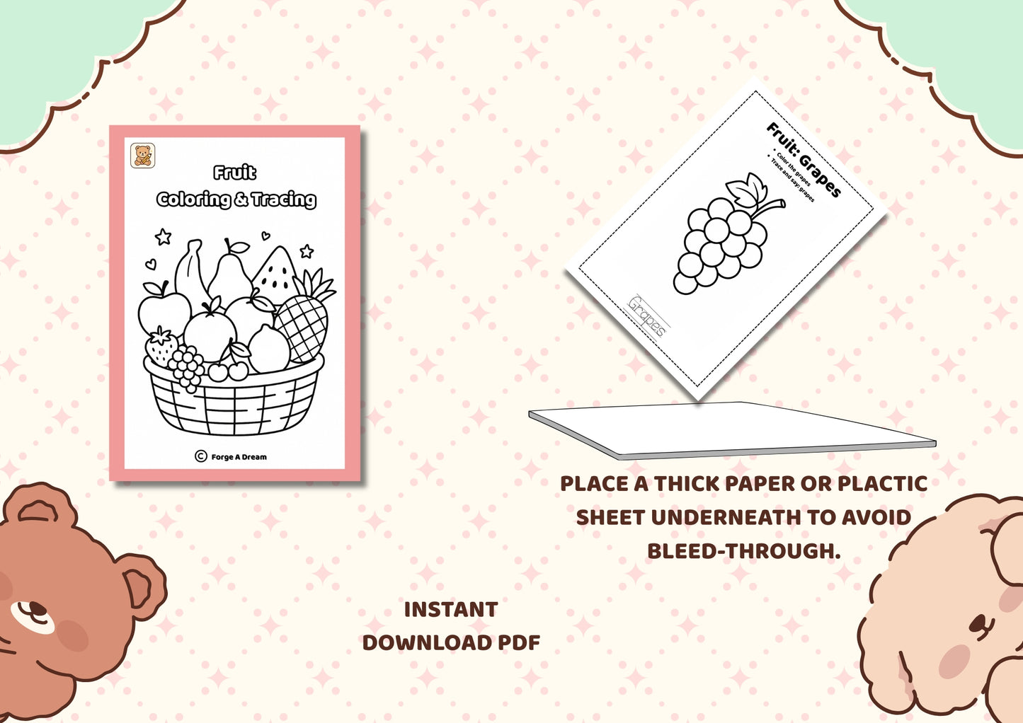 Fruit Coloring & Tracing Pages |Printable PDF