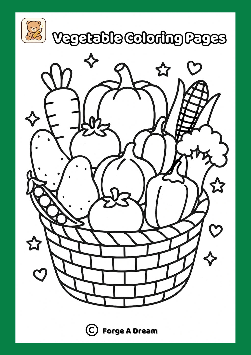 Vegetable Coloring Pages – 10 Simple Pictures for Kids |Printable PDF