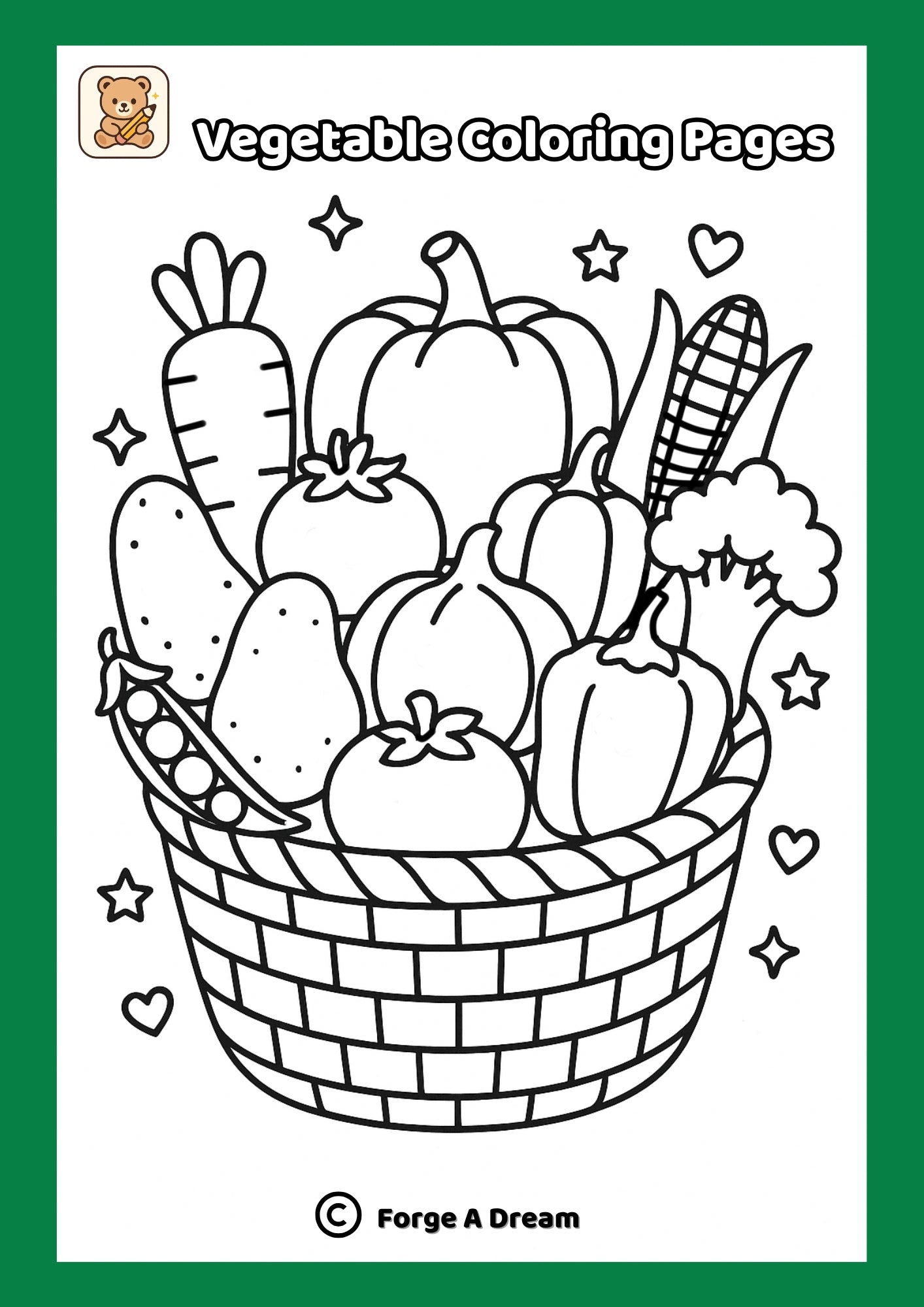 Fruit & Vegetable Coloring Pages Bundle – 20 Simple Pictures for Kids |Printable PDF