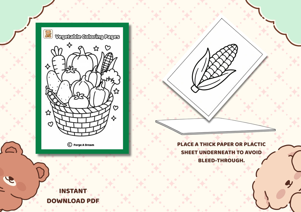 Vegetable Coloring Pages – 10 Simple Pictures for Kids |Printable PDF