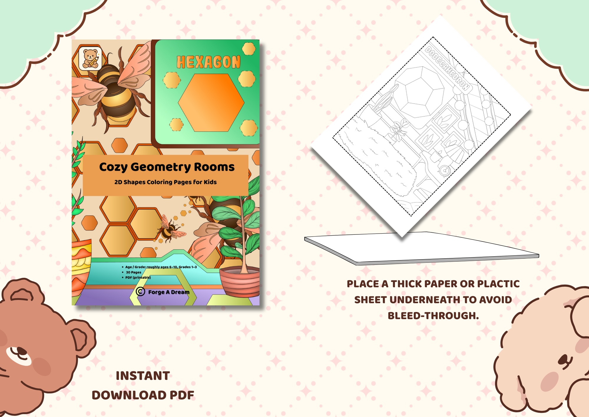 Cozy Geometry Rooms – 2D Shapes Coloring Pages for Kids | Printable PDF