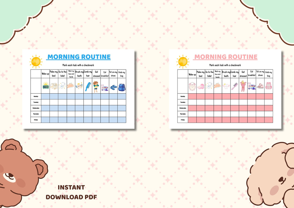 Morning & Bedtime Routine Charts for Kids  Weekly Checklist Printable (A4 PDF)