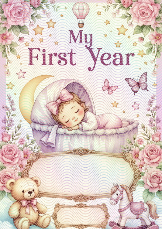 My First Year – Baby Girl Memory Book | Printable Baby Milestone Journal (43 Pages)