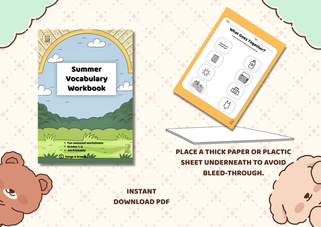 Summer Vocabulary Workbook for Kids (Grades 1–3) | A4 Printable PDF