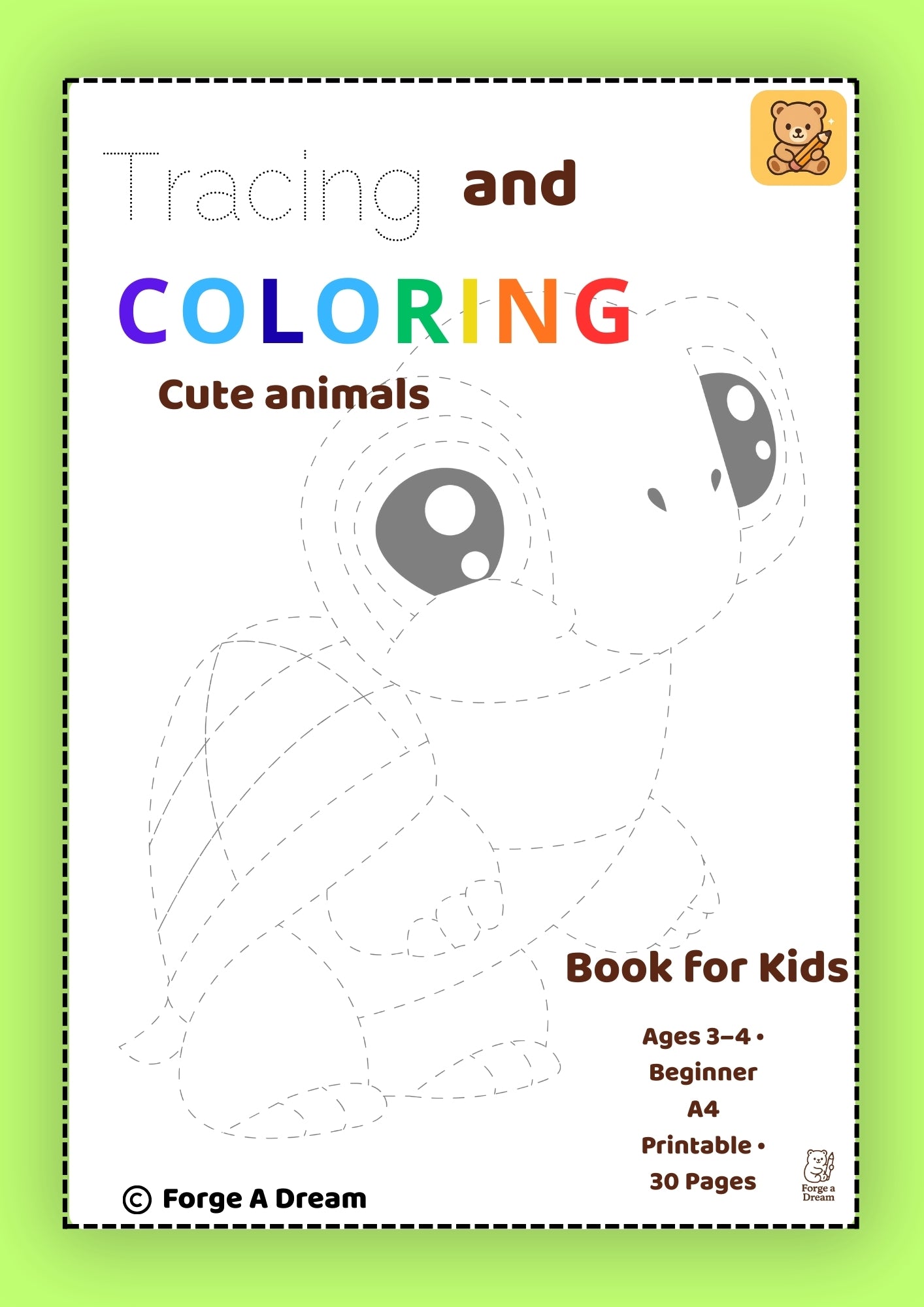 Animal Tracing and Coloring Workbook for Kids | 30 Pages