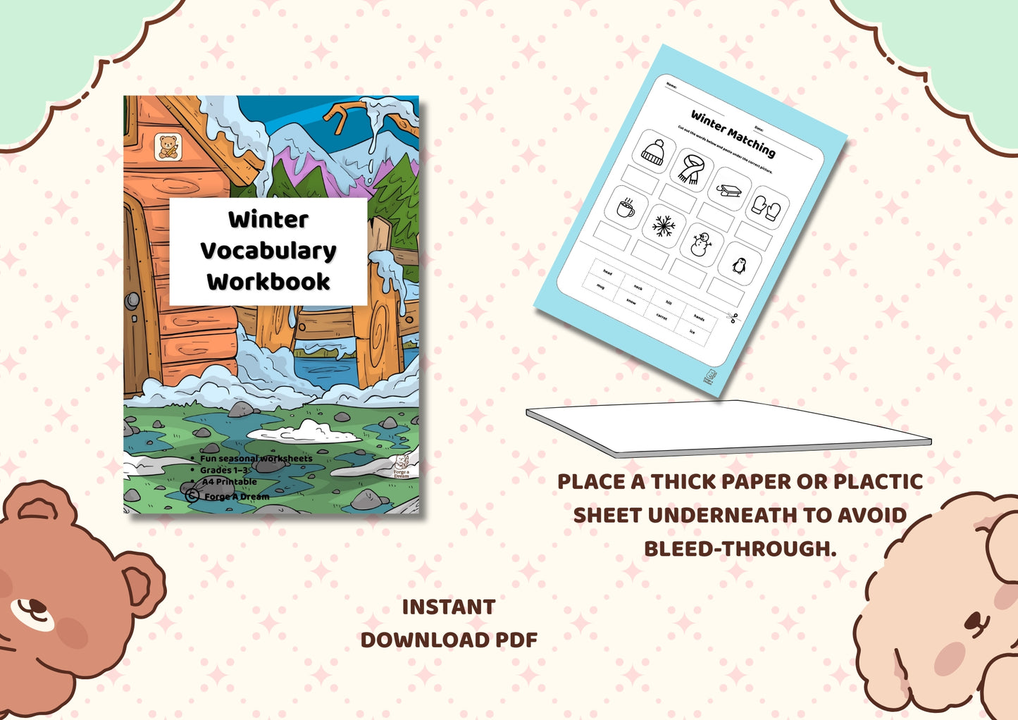Winter Vocabulary Workbook for Kids (Grades 1–3) | A4 Printable PDF