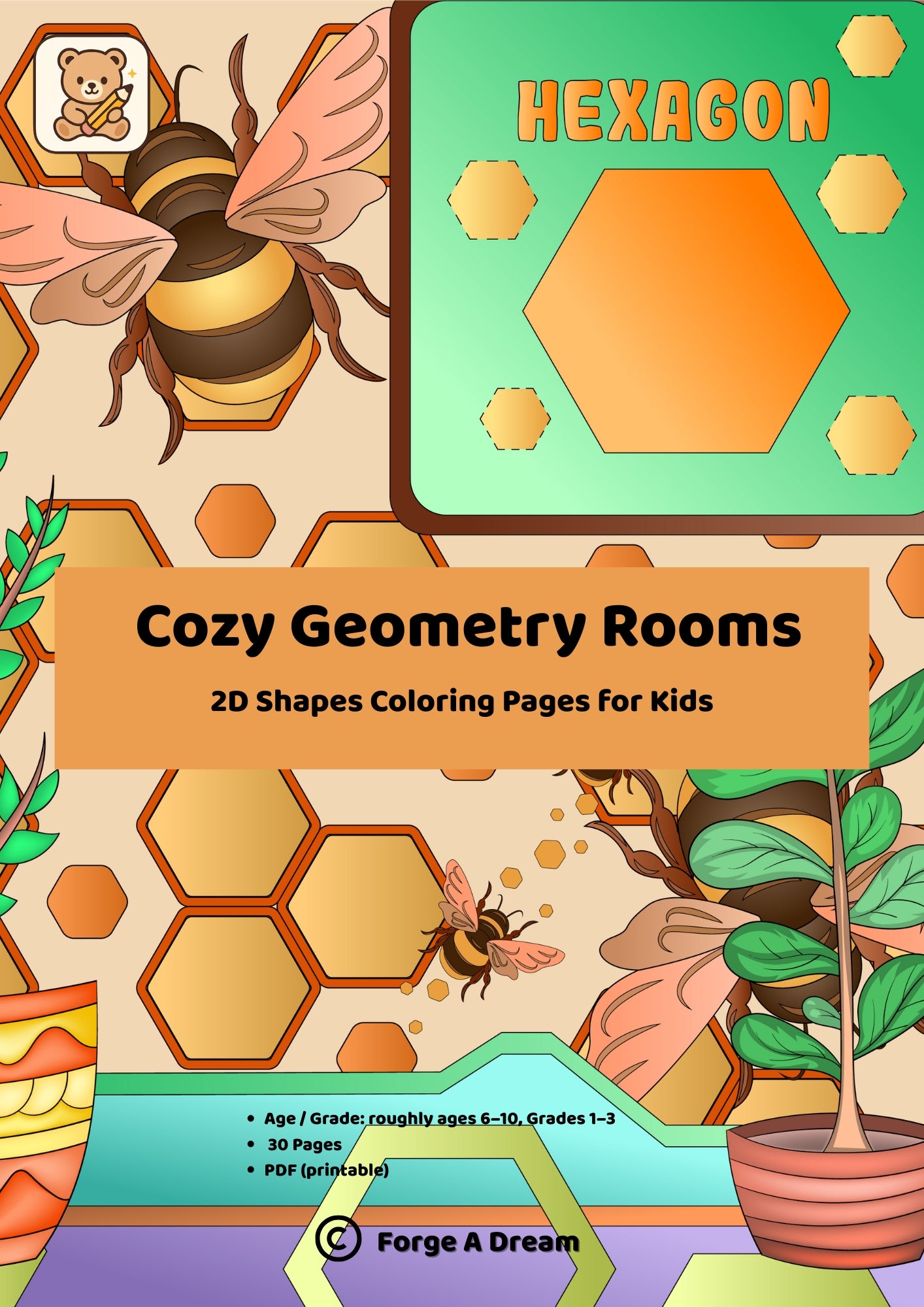 Cozy Geometry Rooms – 2D Shapes Coloring Pages for Kids | Printable PDF