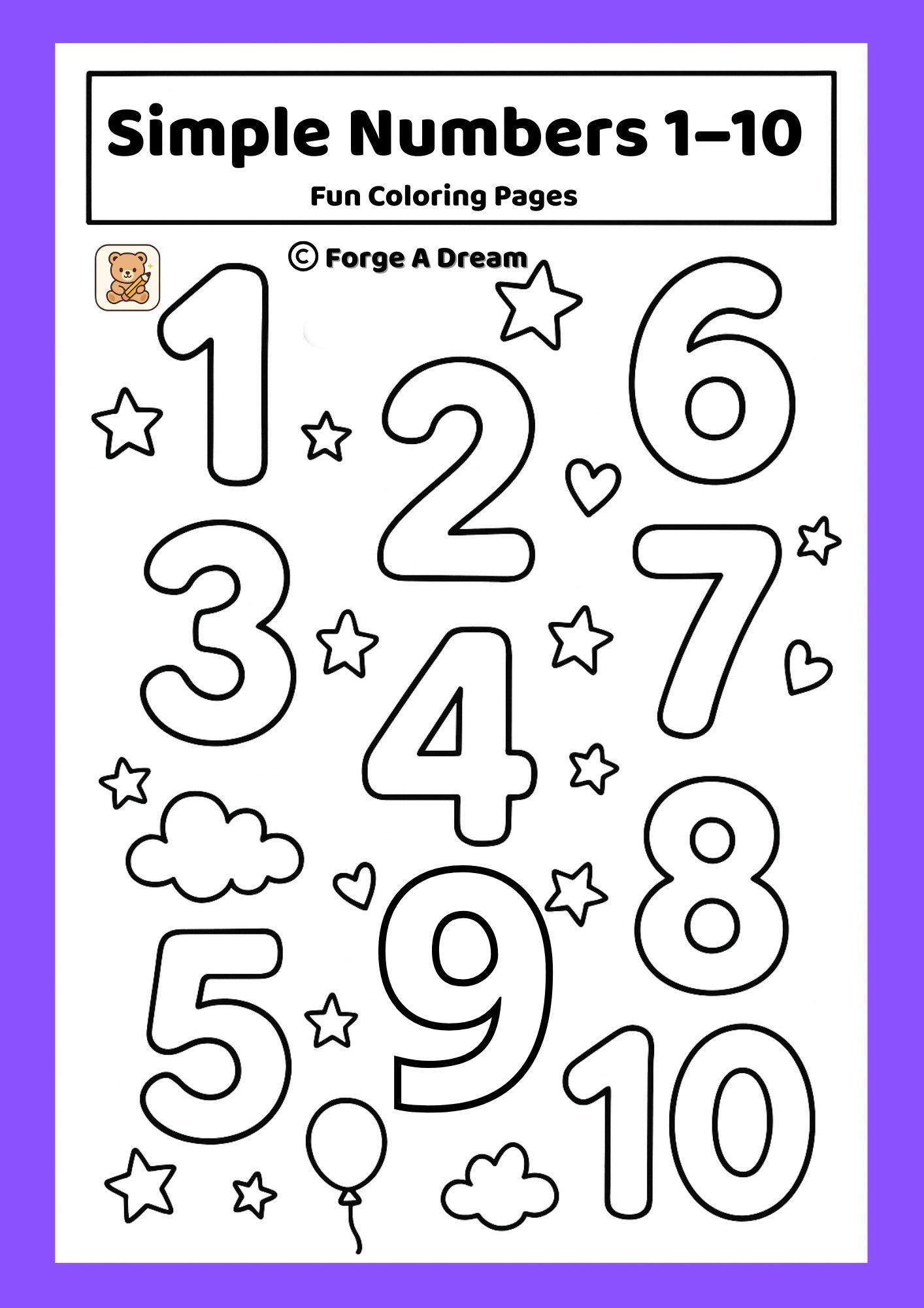 Simple Numbers 1–10 – Fun Coloring Pages |Printable PDF