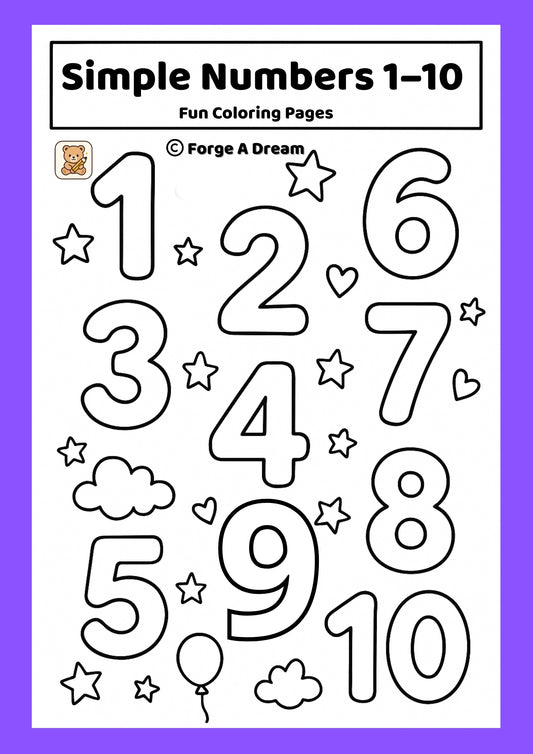 Simple Numbers 1–10 – Fun Coloring Pages |Printable PDF