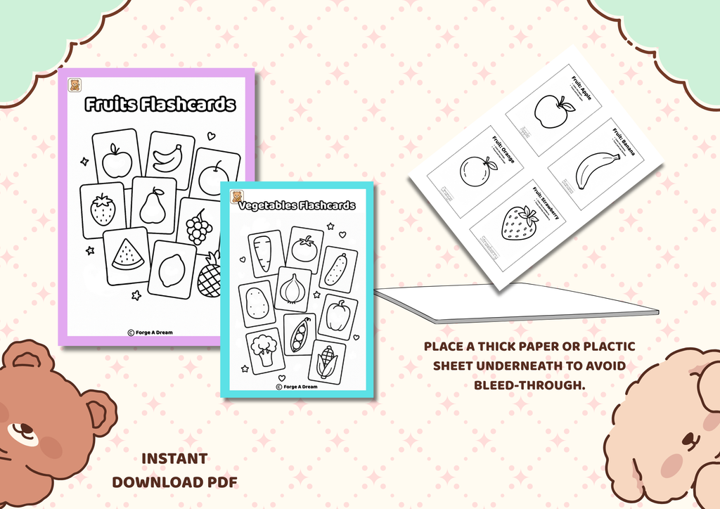 Fruit & Vegetable Flashcards Bundle |Printable PDF