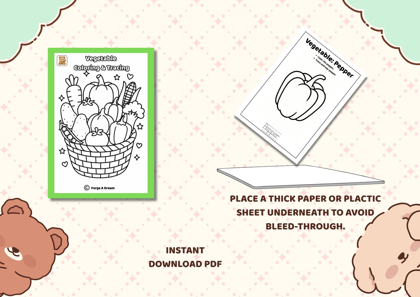 Vegetable Coloring & Tracing Pages |Printable PDF