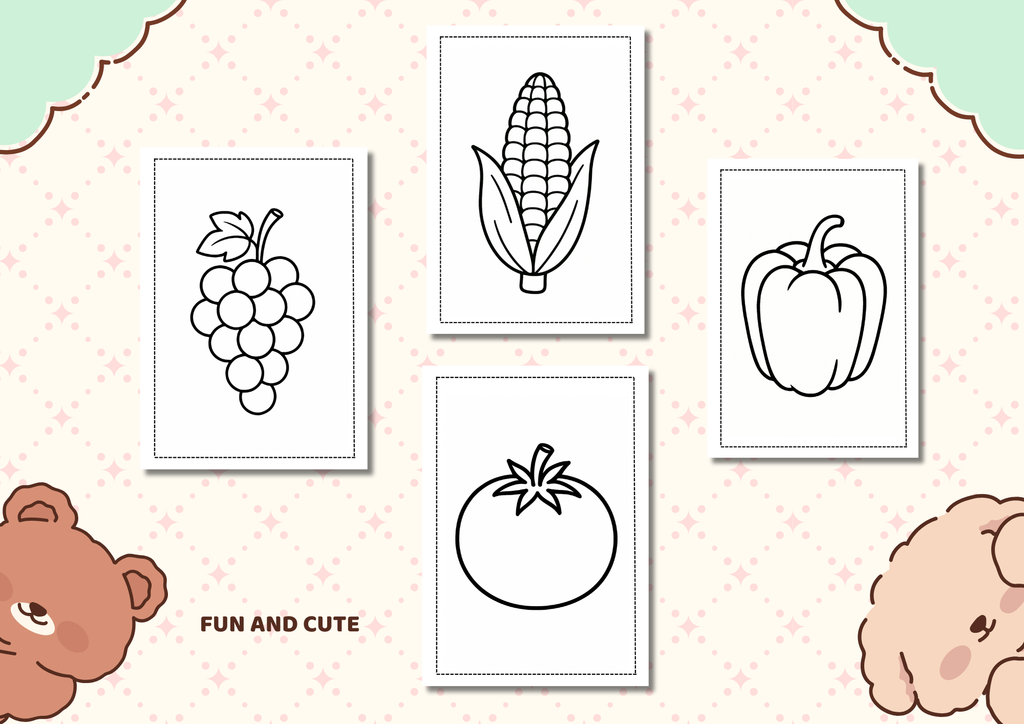 Fruit & Vegetable Coloring Pages Bundle – 20 Simple Pictures for Kids |Printable PDF