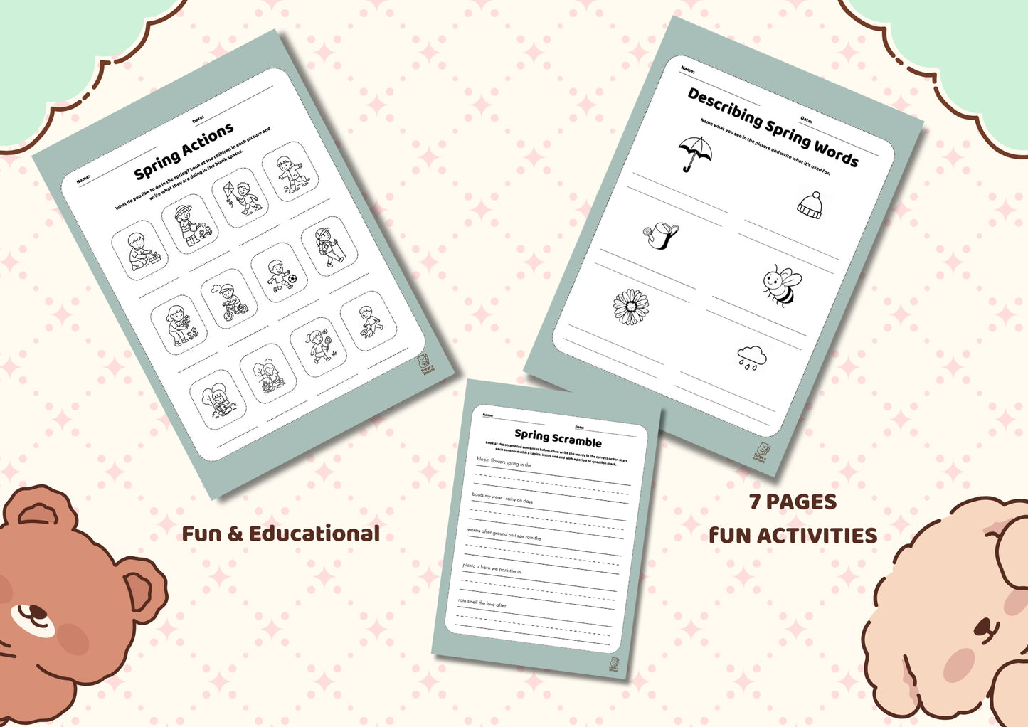 Seasons Vocabulary Workbook Bundle for Kids | Spring, Summer, Autumn & Winter (A4 Printable PDF)