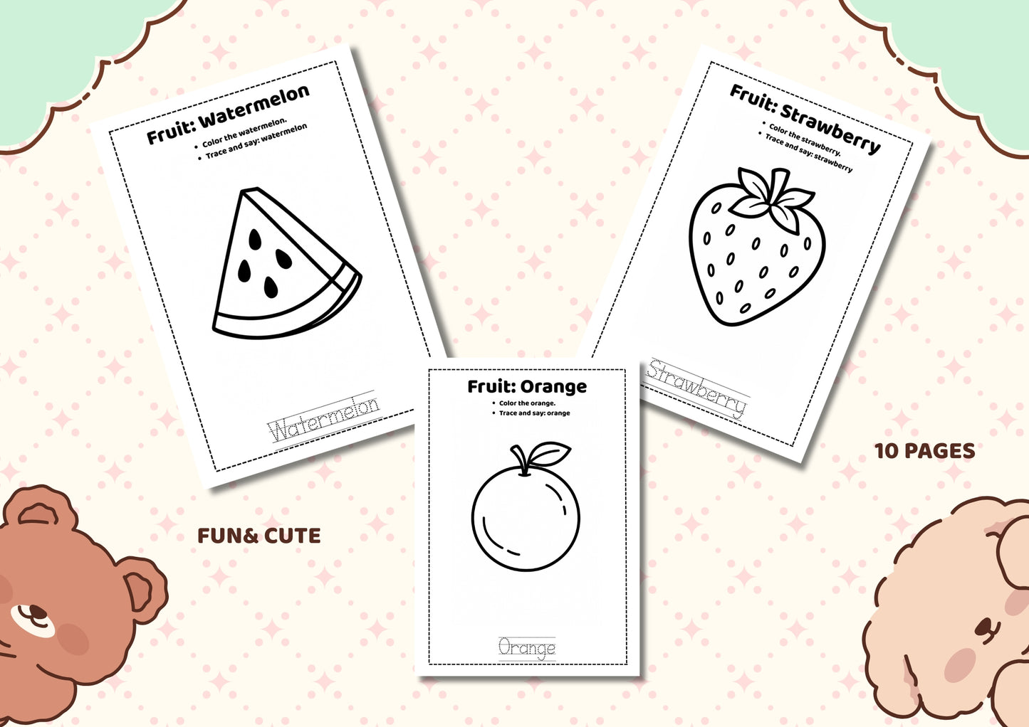 Fruit Coloring & Tracing Pages |Printable PDF