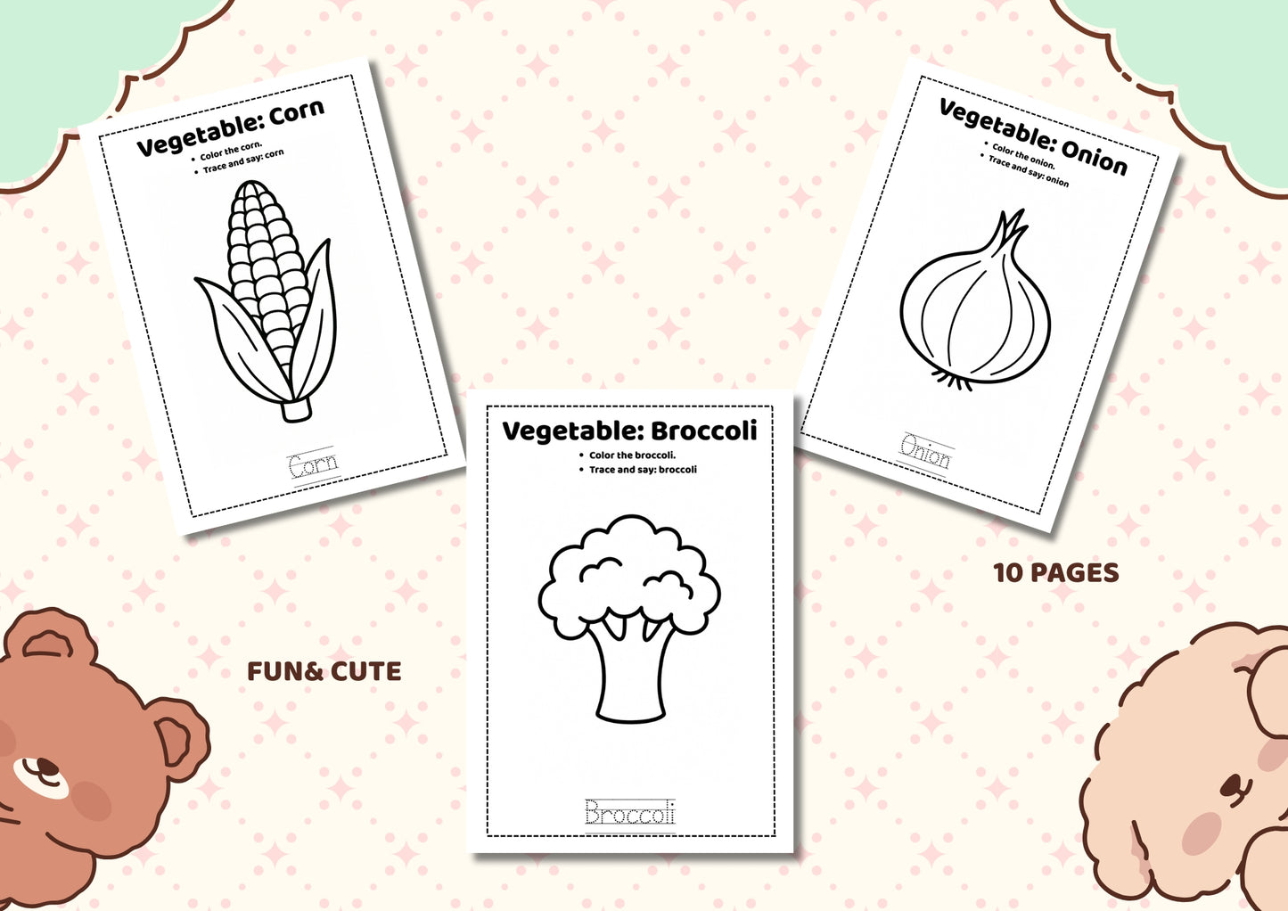 Vegetable Coloring & Tracing Pages |Printable PDF