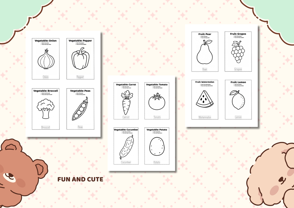 Fruit & Vegetable Flashcards Bundle |Printable PDF