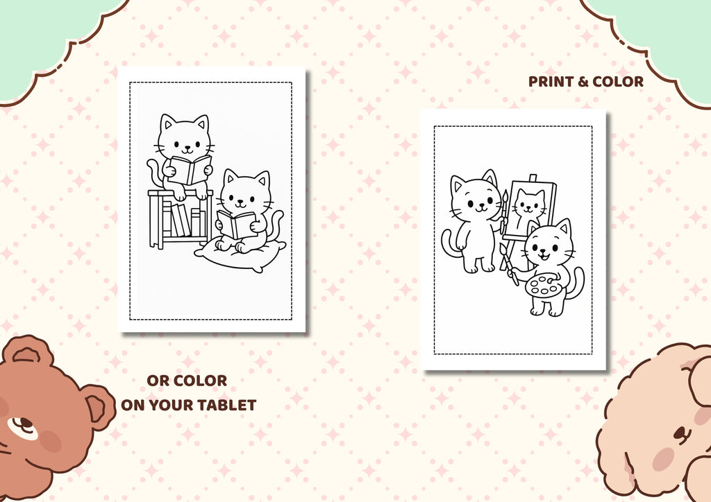 Playful Cats – Kids Coloring Book | Printable PDF (10 Pages)
