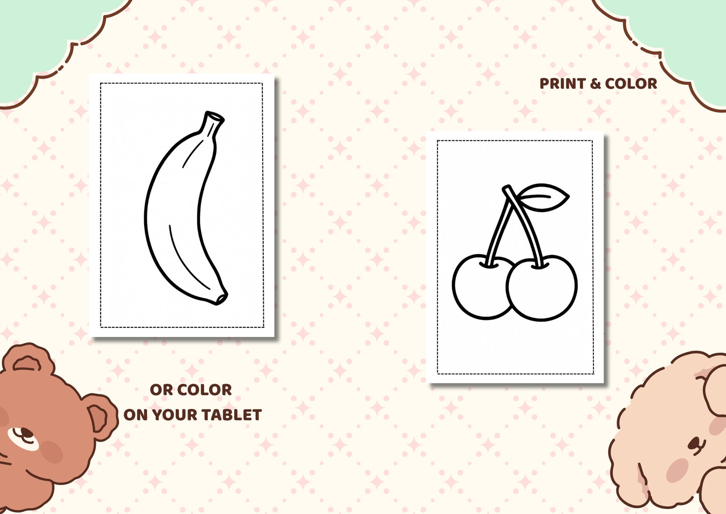 Fruit & Vegetable Coloring Pages Bundle – 20 Simple Pictures for Kids |Printable PDF