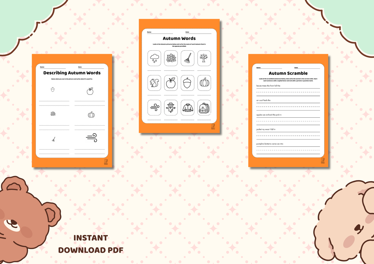 Autumn (Fall) Vocabulary Workbook | Grades 1–3 Printable PDF