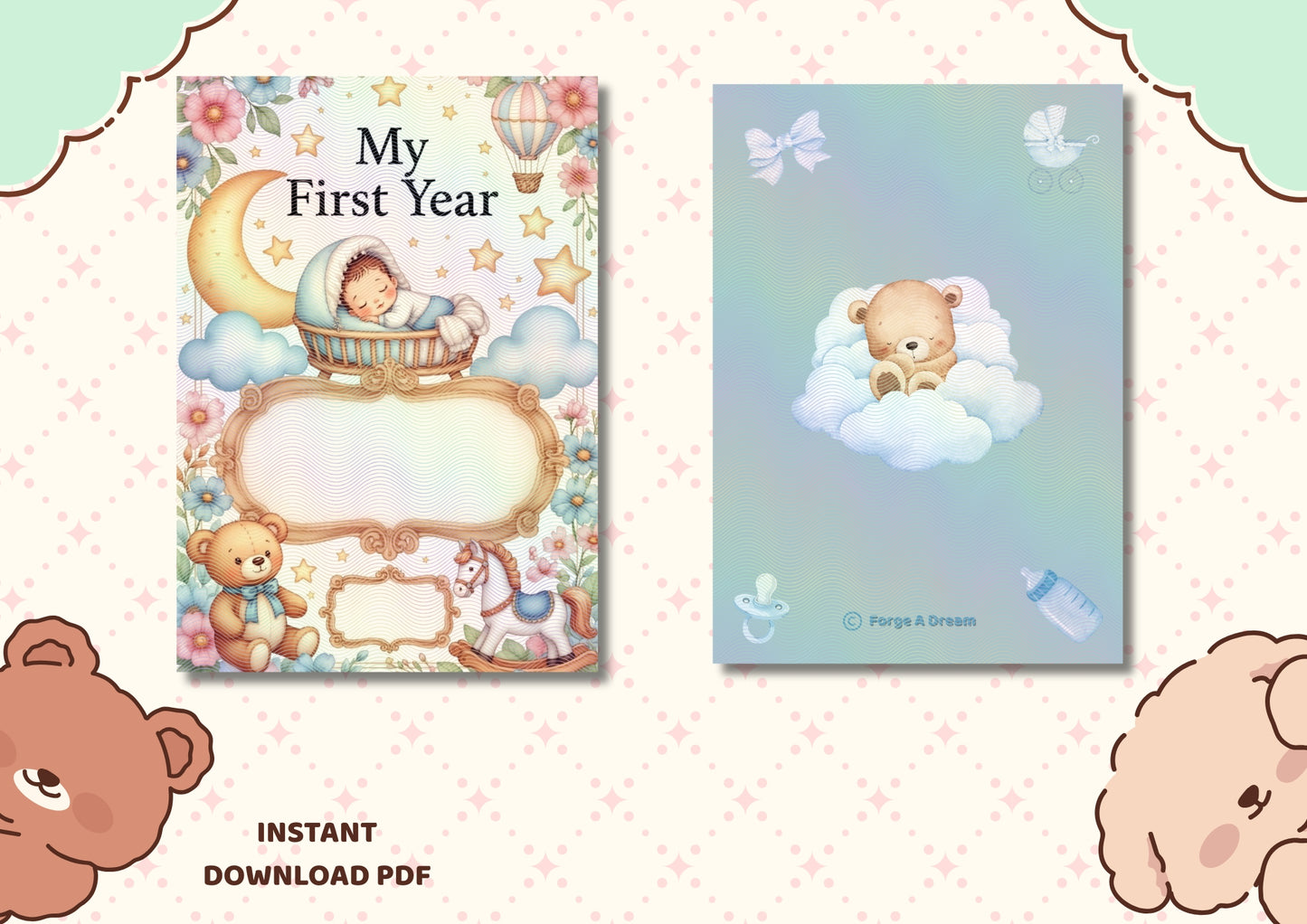 My First Year – Baby Boy Memory Book | Printable Baby Milestone Journal (43 Pages)