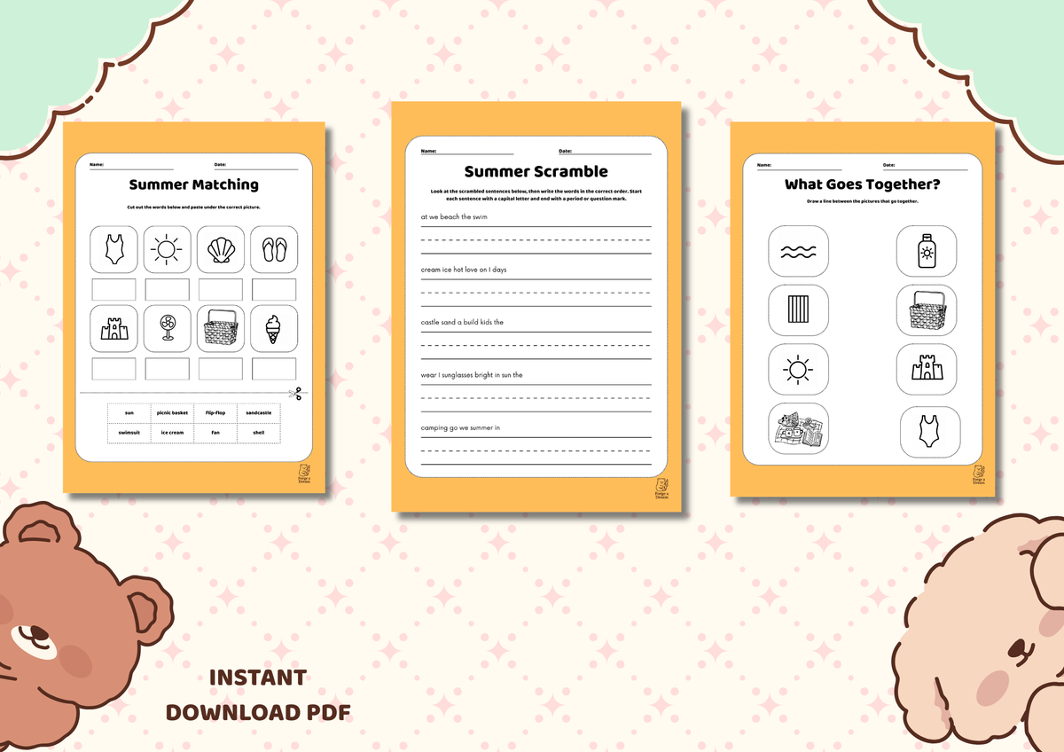 Summer Vocabulary Workbook for Kids (Grades 1–3) | A4 Printable PDF