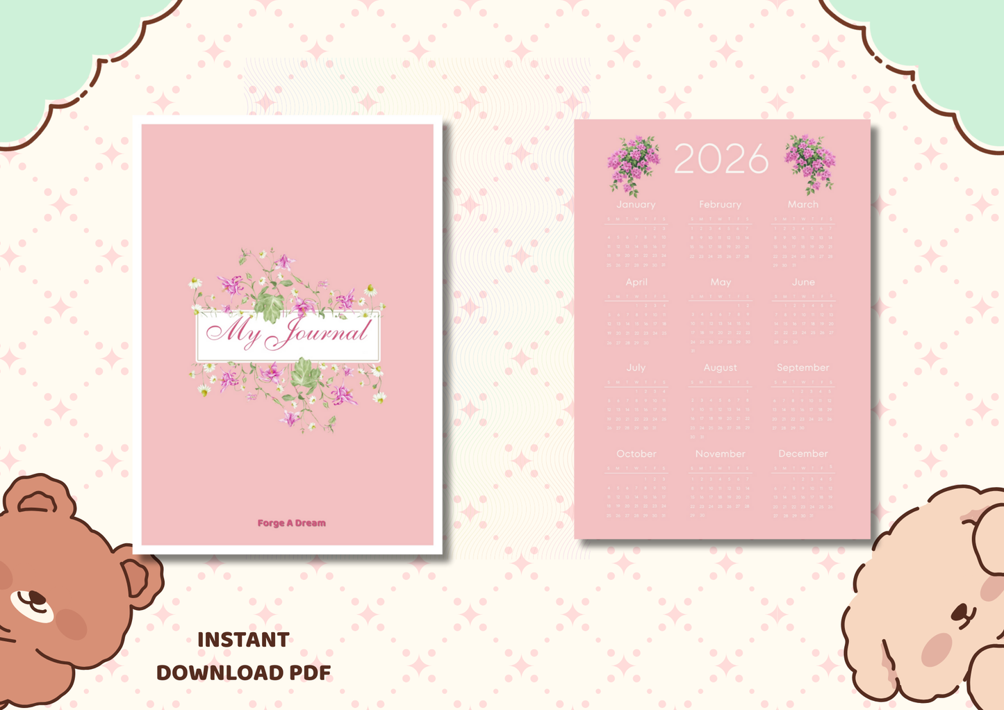 My Journal 2026 | Pink Simple A4 Printable Journal & Calendar (21 Pages)