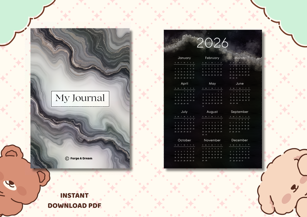 My Journal 2026 | Black Simple  A4 Printable Journal & Calendar (21 Pages)