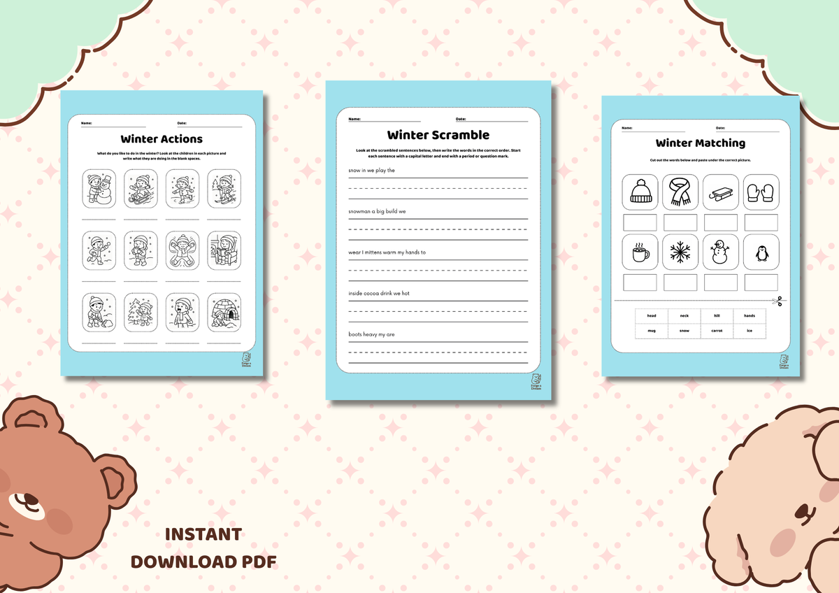 Winter Vocabulary Workbook for Kids (Grades 1–3) | A4 Printable PDF