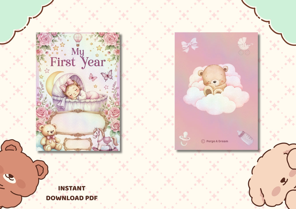 My First Year – Baby Girl Memory Book | Printable Baby Milestone Journal (43 Pages)