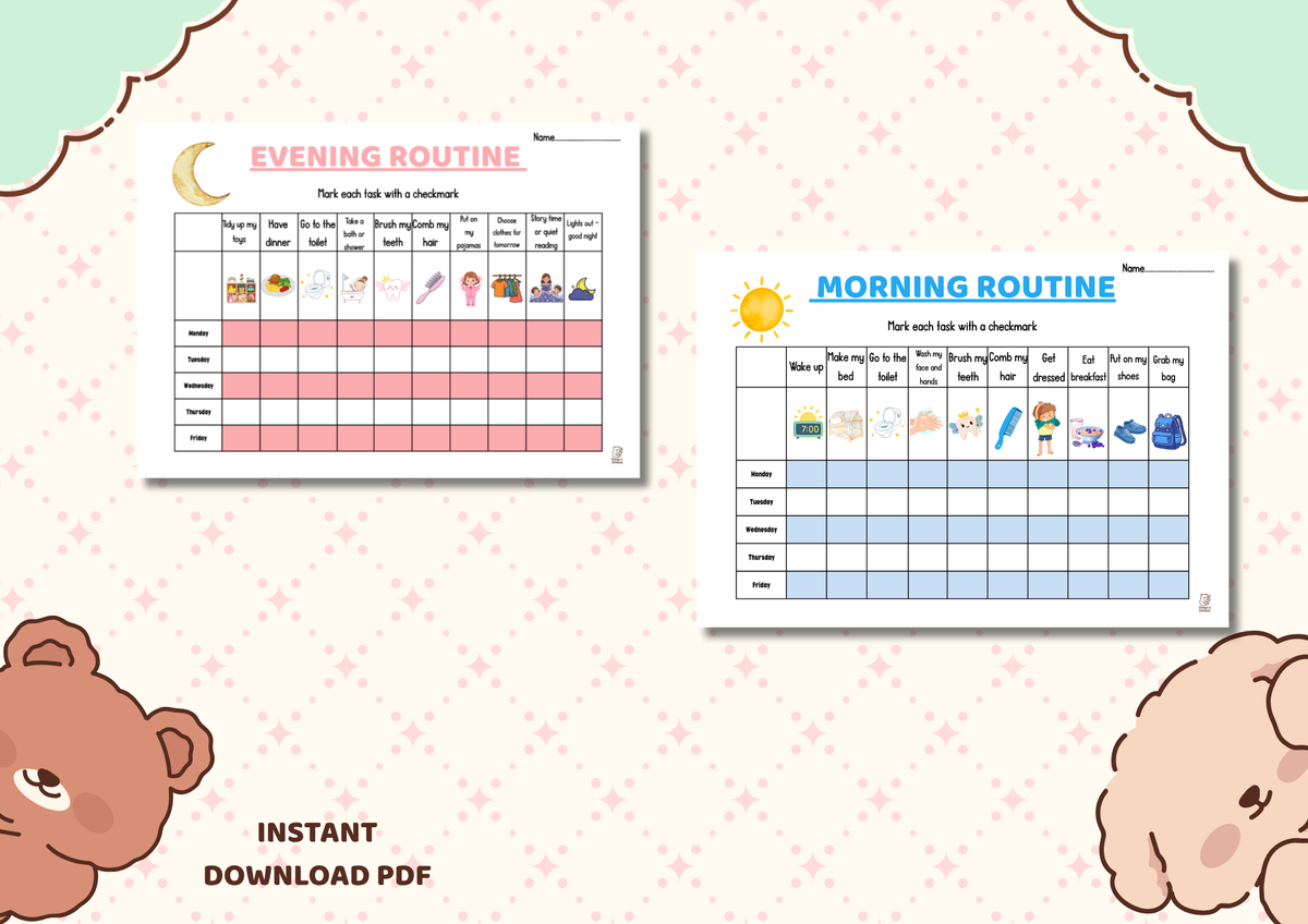 DIY Morning & Bedtime Routine Printable | Kids Weekly Checklist with Activity Cut-Outs