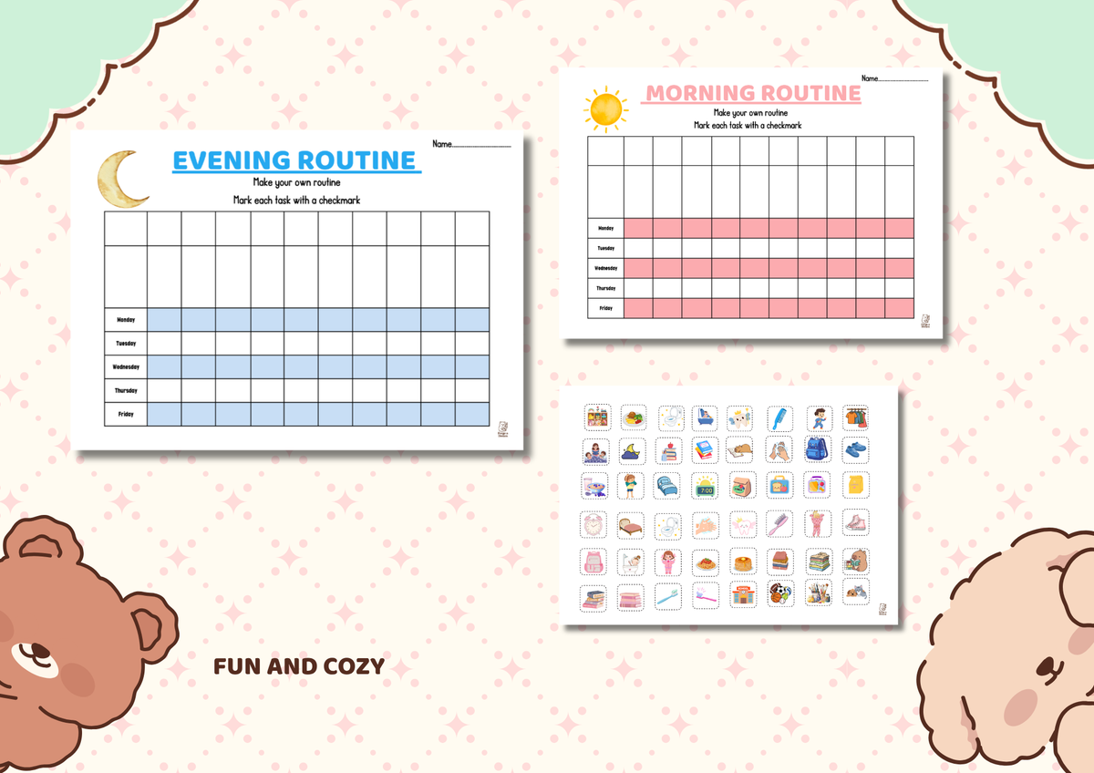 DIY Morning & Bedtime Routine Printable | Kids Weekly Checklist with Activity Cut-Outs