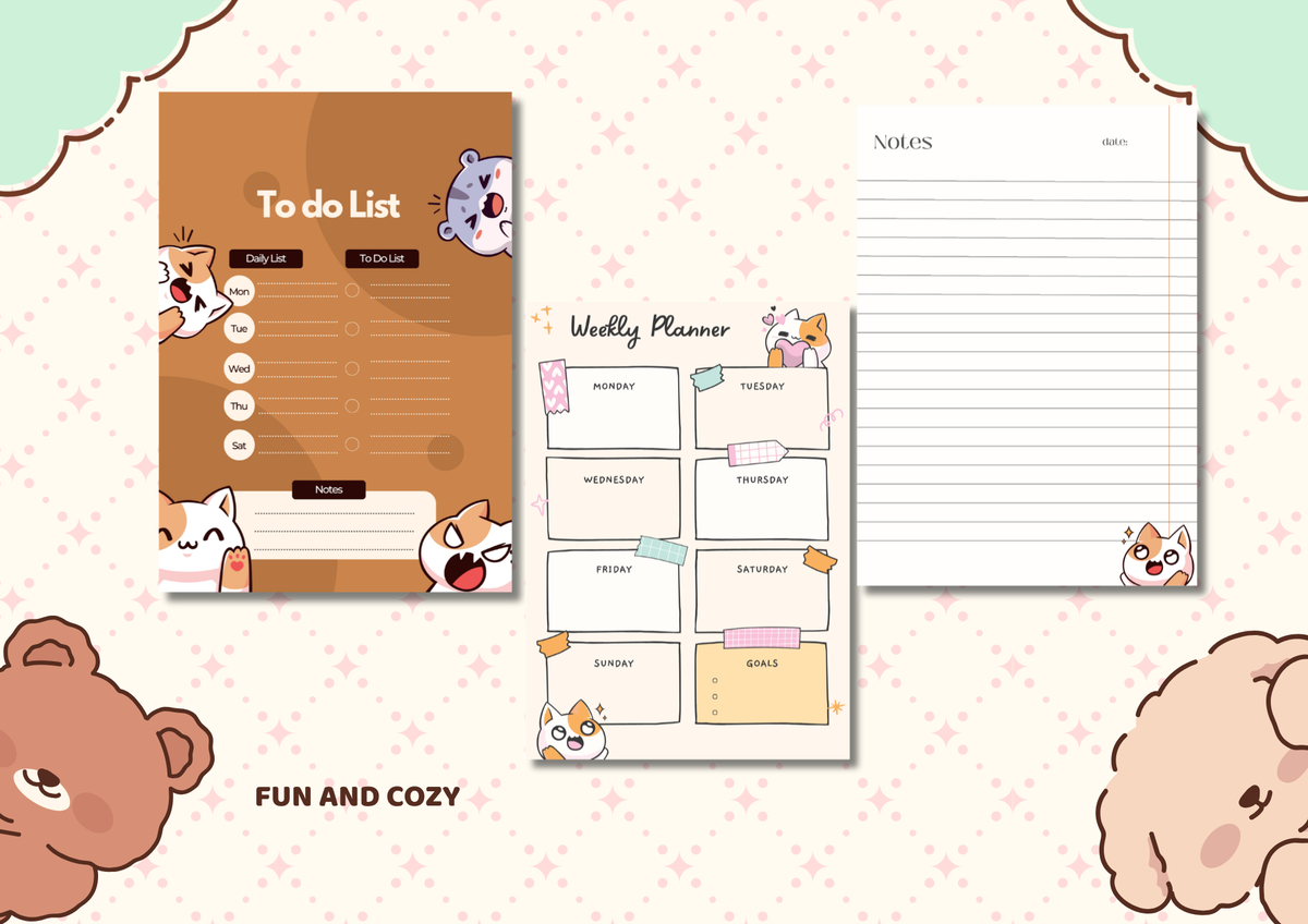 Ginger Paws 2027 Printable Planner & Calendar Bundle | Kawaii Cat Weekly & Monthly Planner (A4)