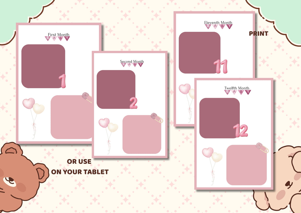 My First Year – Baby Girl Memory Book | Printable Baby Milestone Journal (43 Pages)