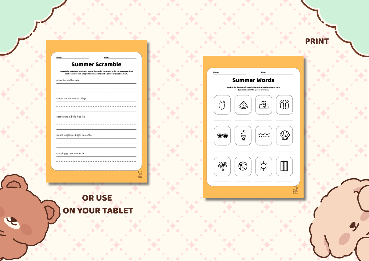 Summer Vocabulary Workbook for Kids (Grades 1–3) | A4 Printable PDF