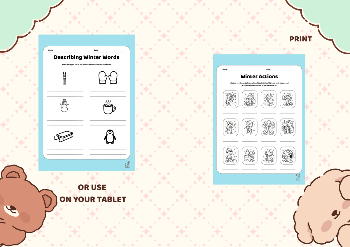 Winter Vocabulary Workbook for Kids (Grades 1–3) | A4 Printable PDF