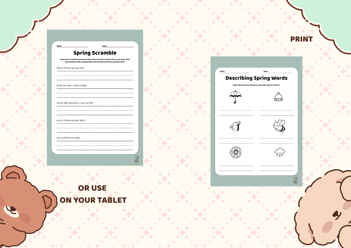 Spring Vocabulary Activities Workbook | Grades 1–3 Printable PDF