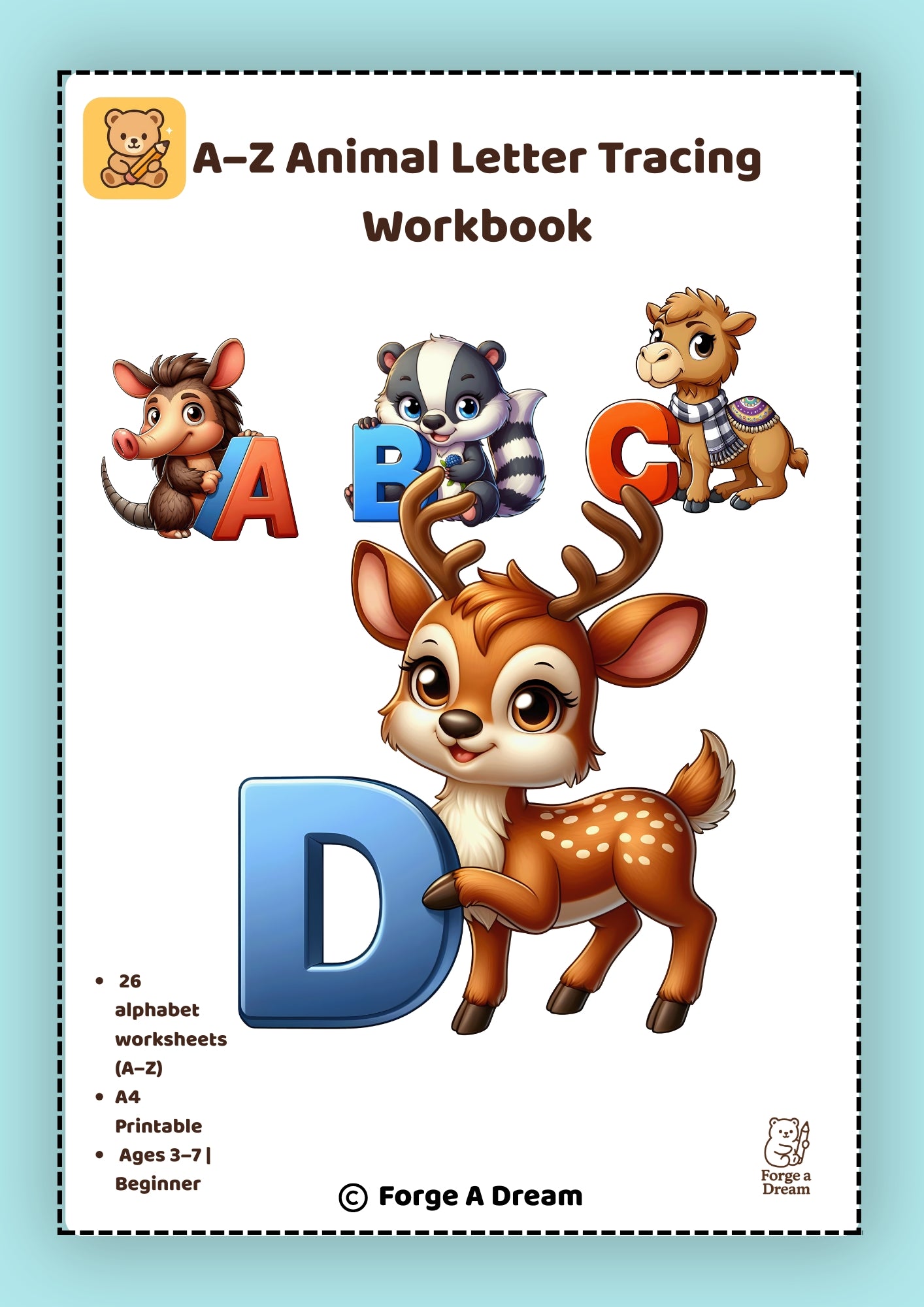 Animal Alphabet Letter Tracing Worksheets A–Z | Handwriting Practice for Kids
