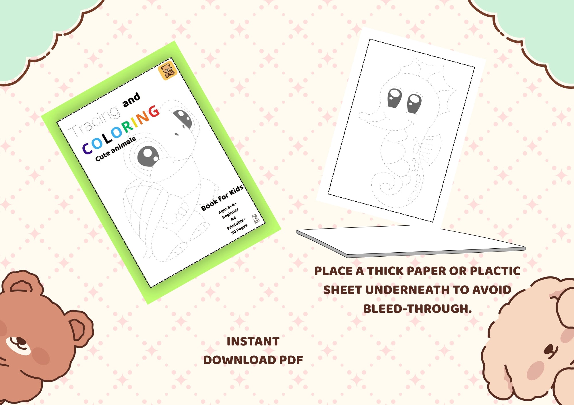 Animal Tracing and Coloring Workbook for Kids | 30 Pages